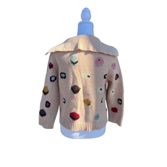 HWR Monogram Anthropologie Chocolate Box Cardigan Knit Beige Wool Blend Sz LARGE - Picture 2 of 10